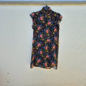 Madewell x No. 6 Silk Black Floral Ruffle Shoulder Dress Size 0